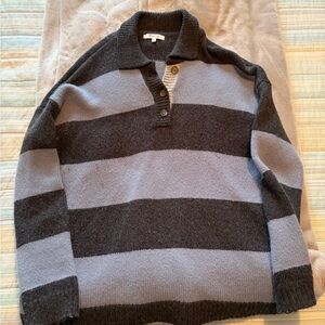 Madewell Men’s V-Neck Striped Pullover Sweater - Black & Gray